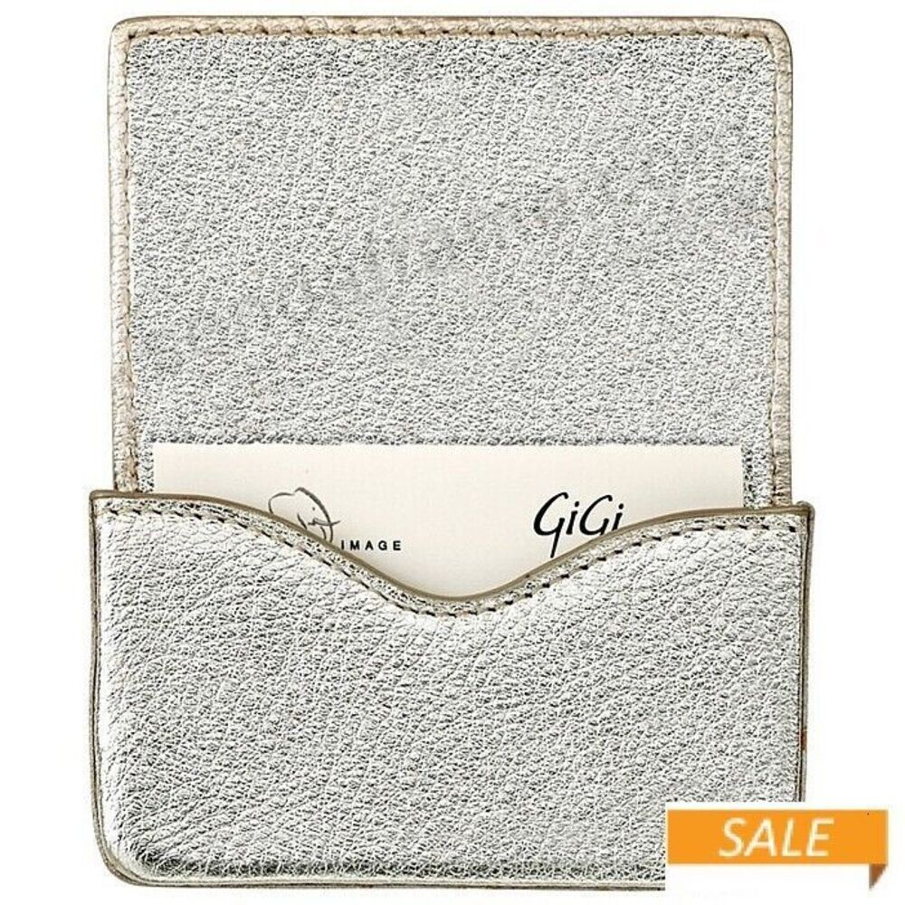 MAGNETIC CARD CASE (HARD) IN METALLIC WHITE-GOLD GOATSKIN LEATHER